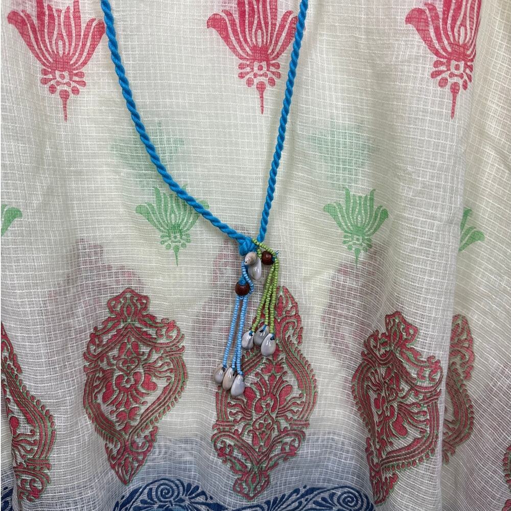 Rara Avis by Iris Apfel Printed Kurta Tunic Top Blouse Semi Sheer Tassels Sz 16 - Picture 6 of 14